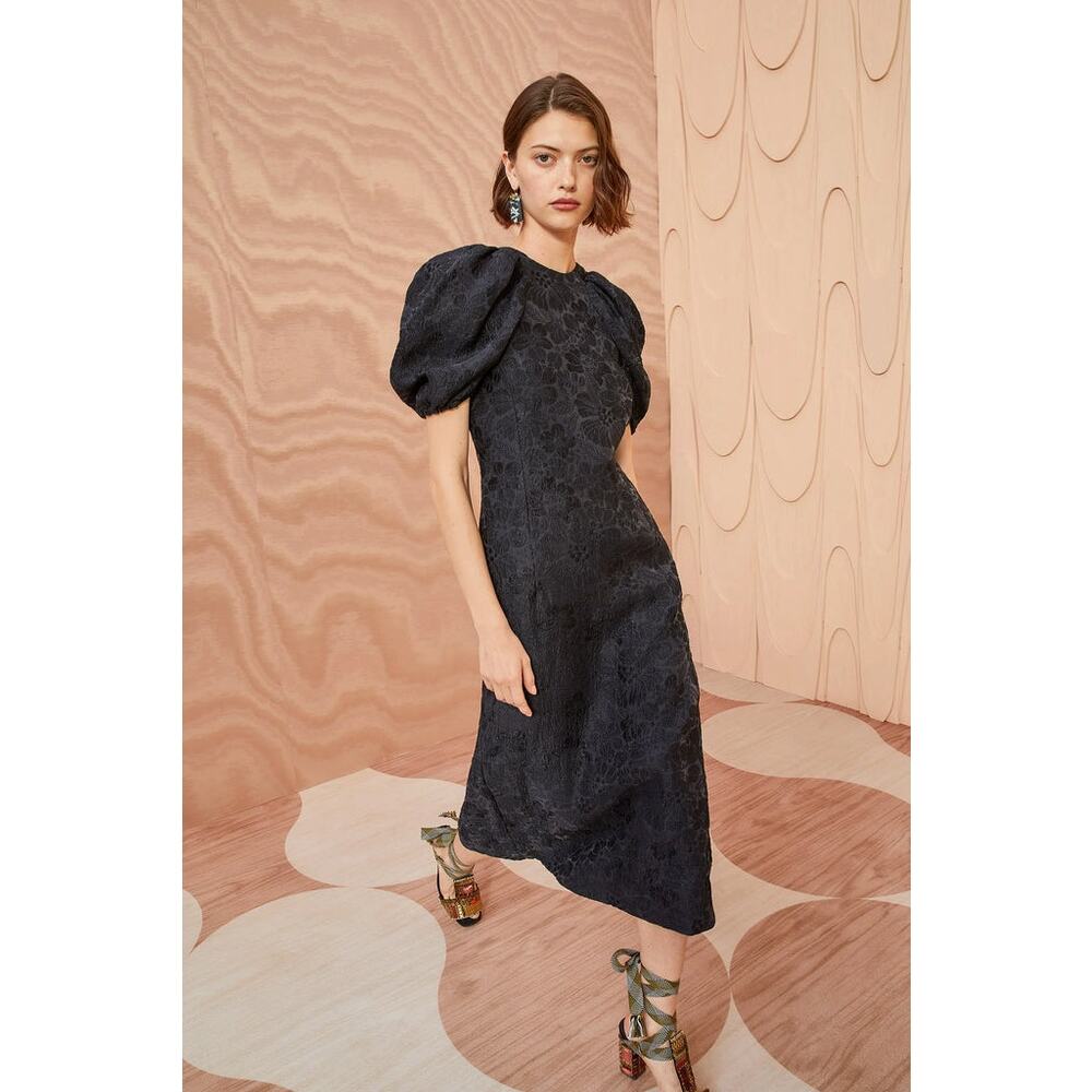 Ulla Johnson Amandine embroidered puff sleeve black midi dress size 2